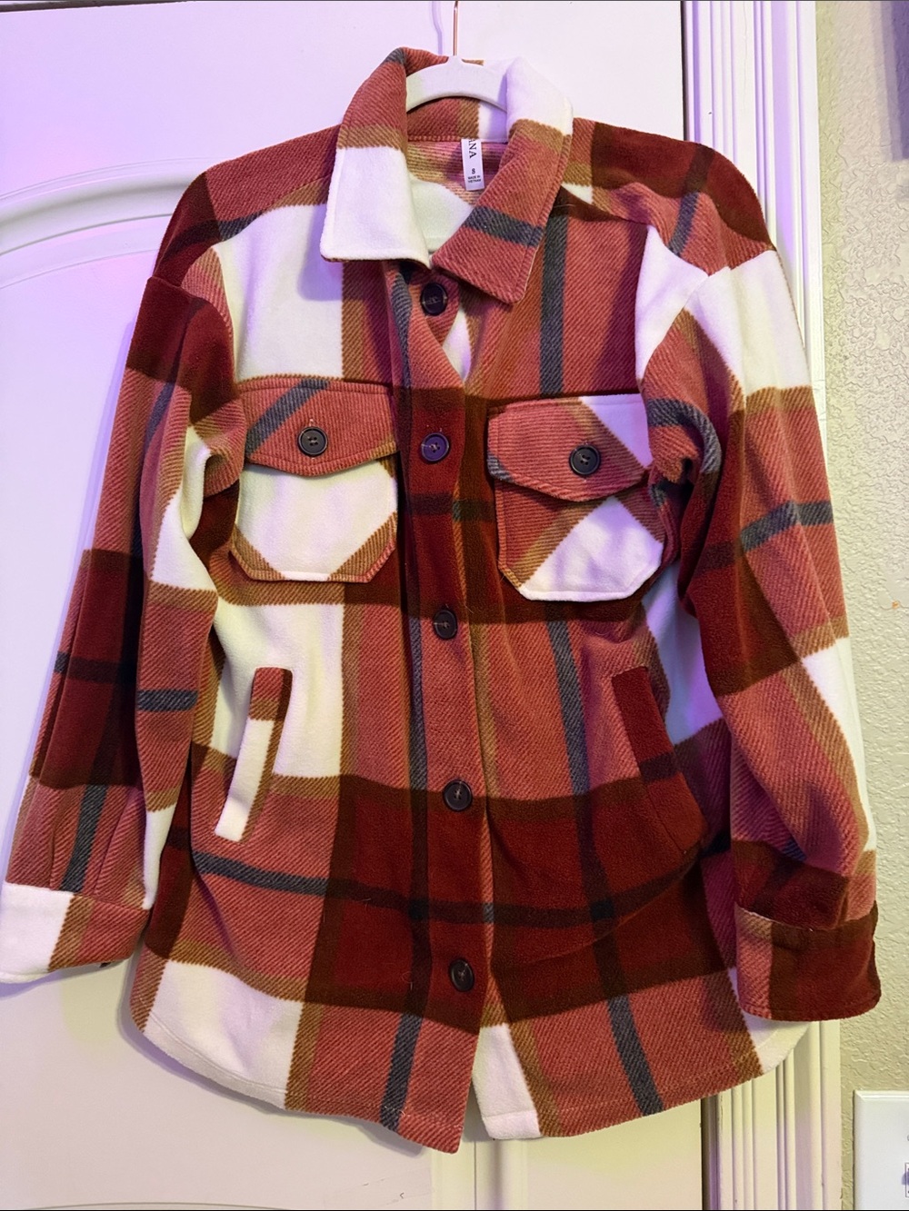 Zenana Outfitters Red and Cream Plaid Utility Jacket
